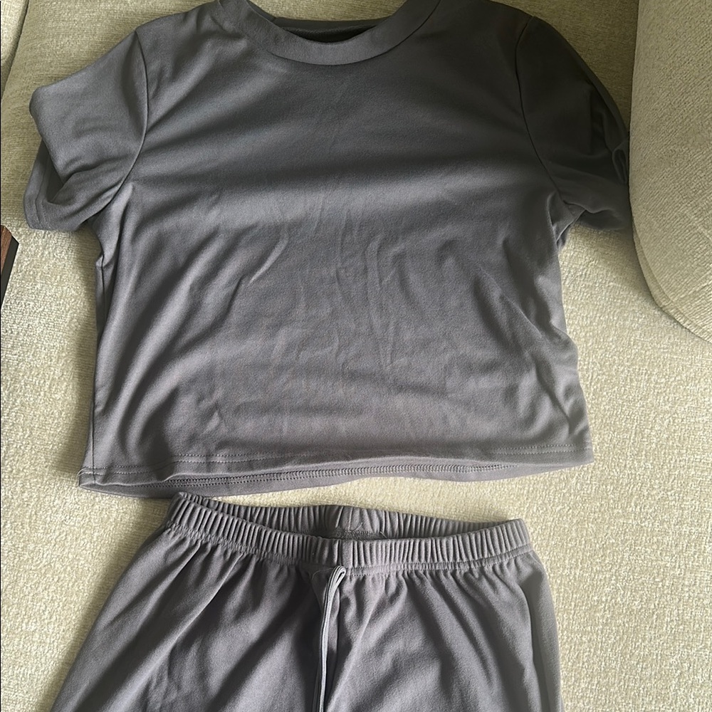 Gray Short Sleeve Top and Shorts Set
